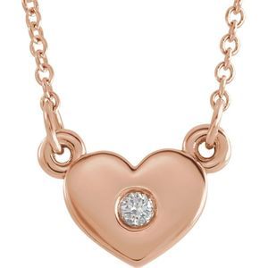 14k Rose Gold .03 Ct Diamond Small Heart Necklace, 16 Inch